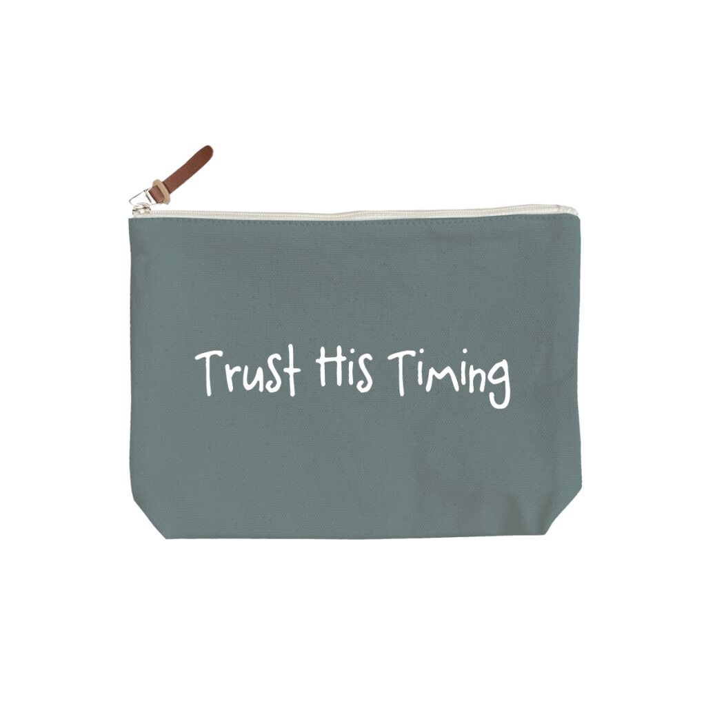 Trust His Timing - 6 Color Peach Soft Touch Cotton Zipper Pouch - Size M