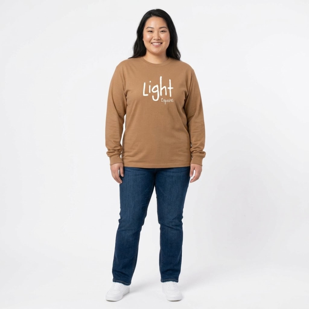 Light Exposes - Heavyweight Ring Spun Cotton Long Sleeve Tee - Caramel - Size XS - 6XL