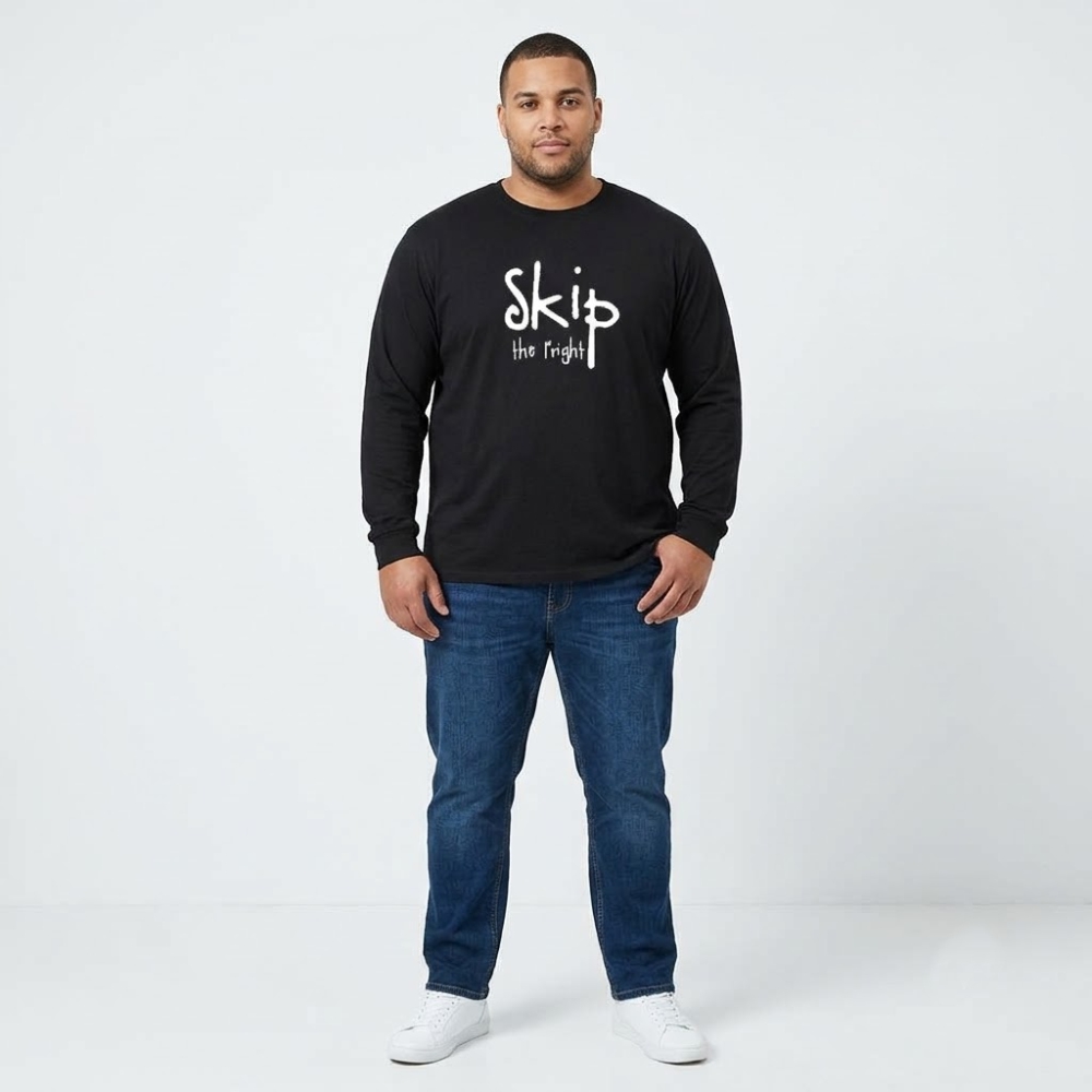 Skip the Fright - Heavyweight Ring Spun Cotton Long Sleeve Tee - Black - Size XS - 6XL