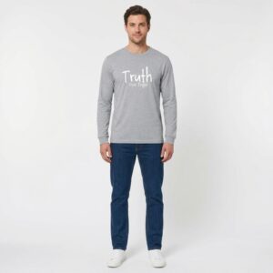 Truth Over Fright - Heavyweight Ring Spun Cotton Long Sleeve Tee - Athletic Grey - Size XS - 6XL - Image 4