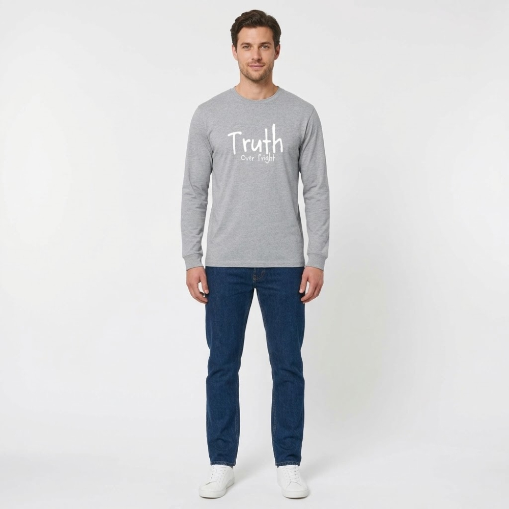 Truth Over Fright - Heavyweight Ring Spun Cotton Long Sleeve Tee - Athletic Grey - Size XS - 6XL