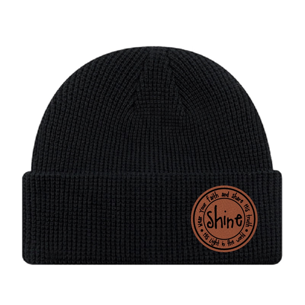 Shine His Light - Waffle Knit Cuff Toque - Black
