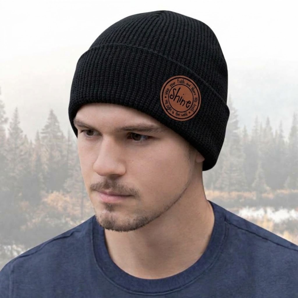 Shine His Light - Waffle Knit Cuff Toque - Black