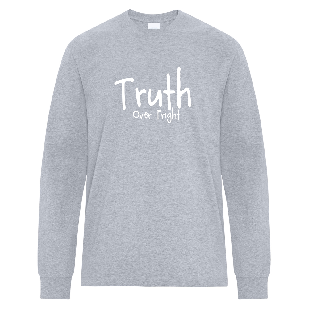 Truth Over Fright - Heavyweight Ring Spun Cotton Long Sleeve Tee - Athletic Grey - Size XS - 6XL