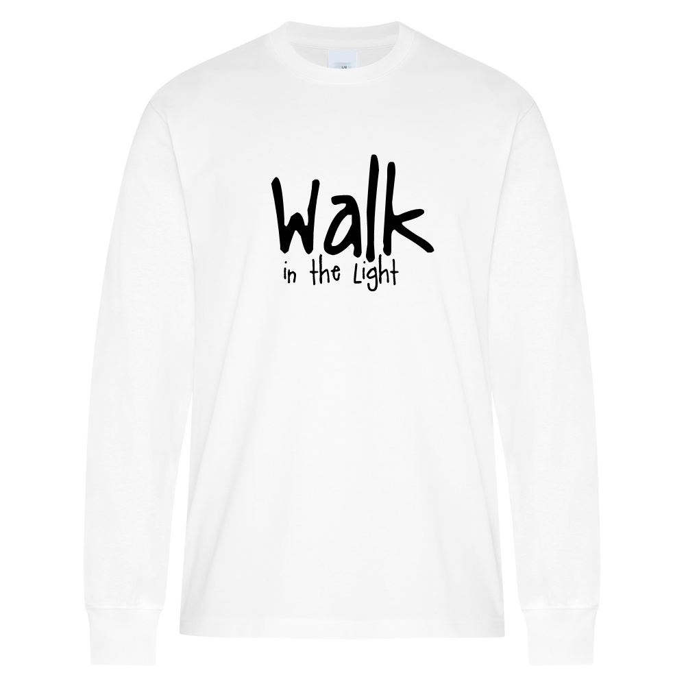 Walk in the Light - Heavyweight Ring Spun Cotton Long Sleeve Tee - White - Size XS - 6XL