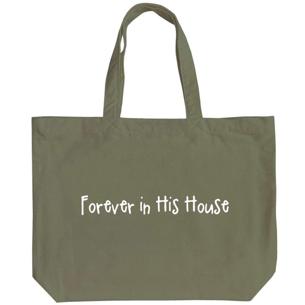 Forever in His House - Vintage Green Peach Soft-touch Cotton Large Tote