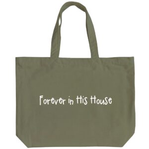Forever in His House - Vintage Green Peach Soft-touch Cotton Large Tote