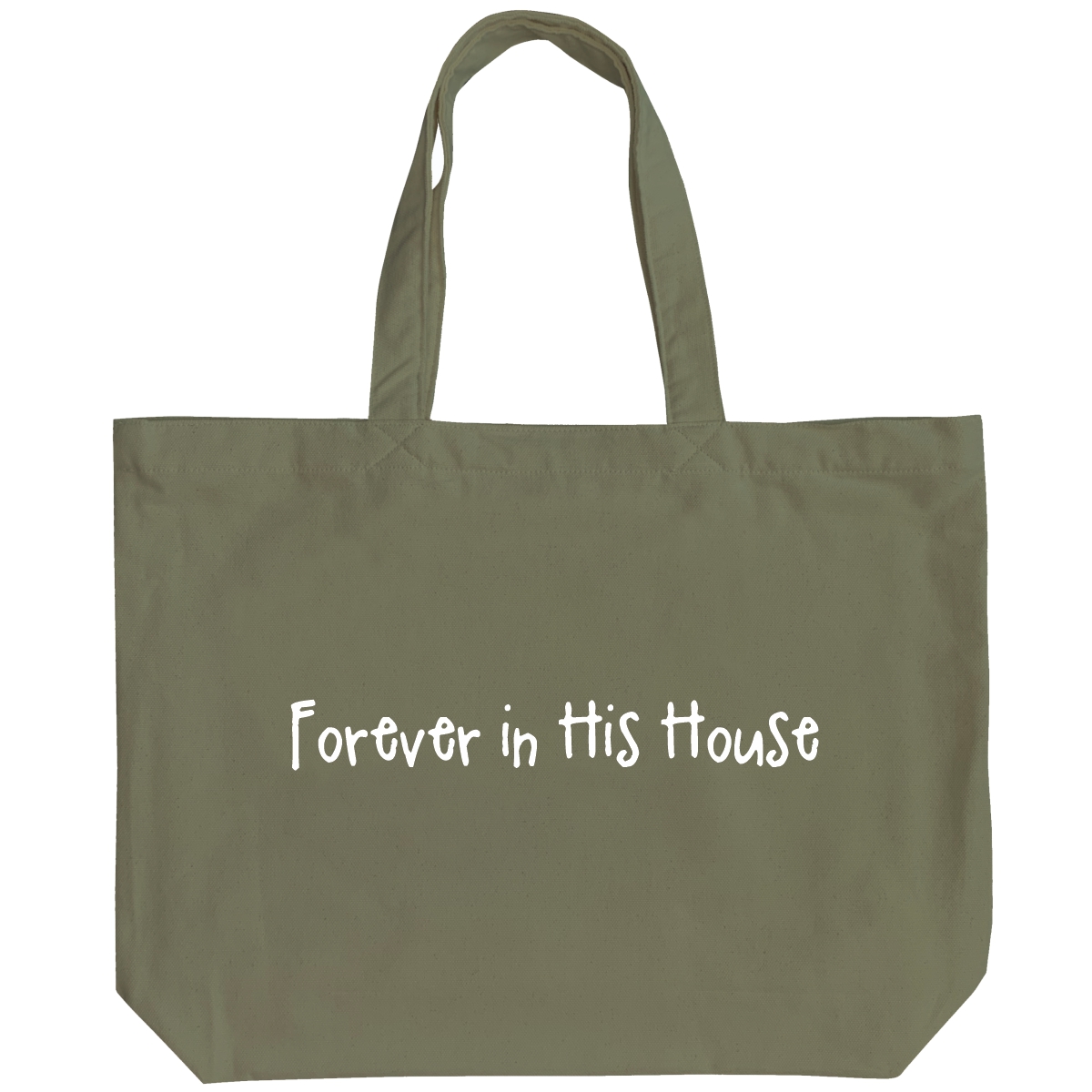Forever in His House - Vintage Green Peach Soft-touch Cotton Large Tote