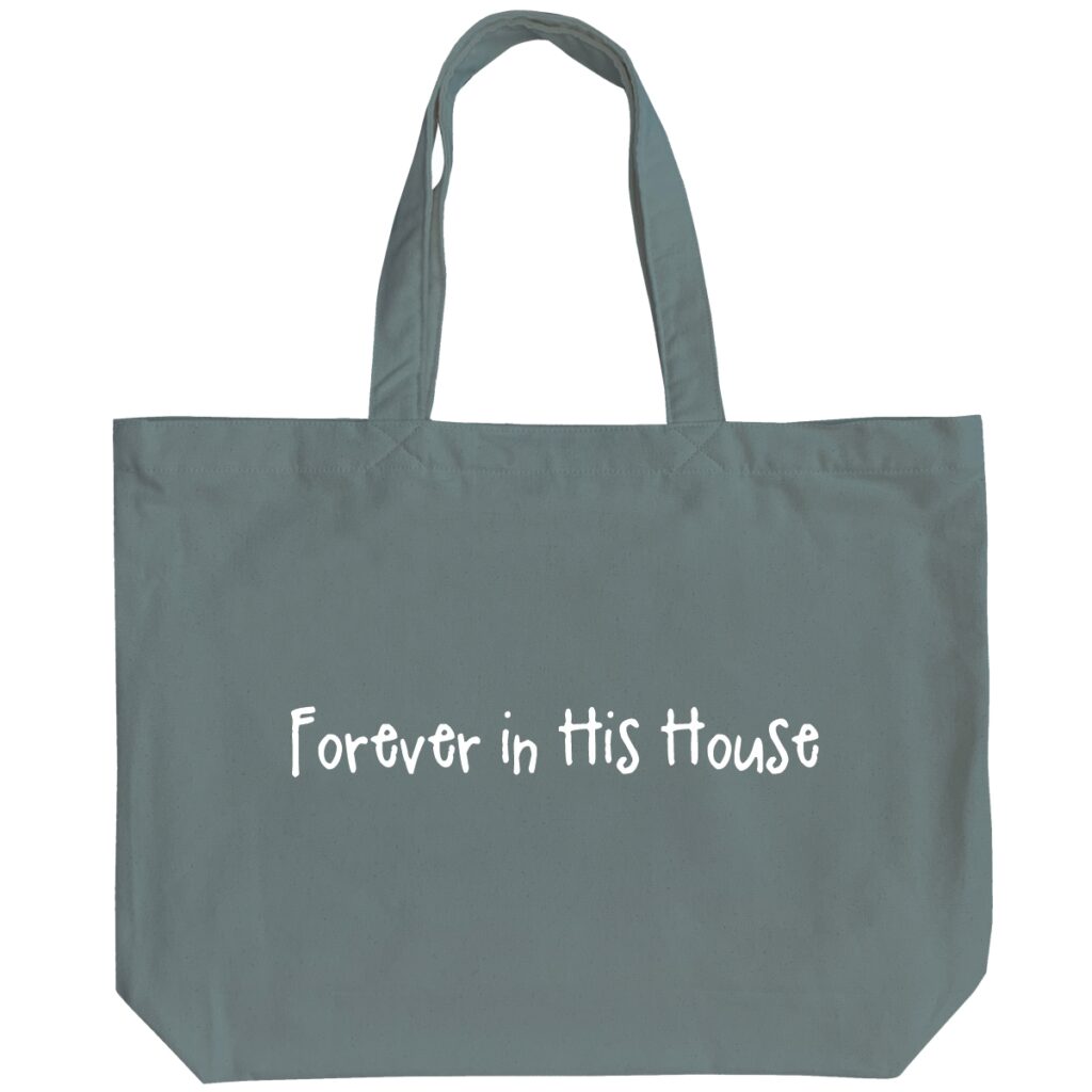 Forever in His House - Vintage Blue Peach Soft-touch Cotton Large Tote