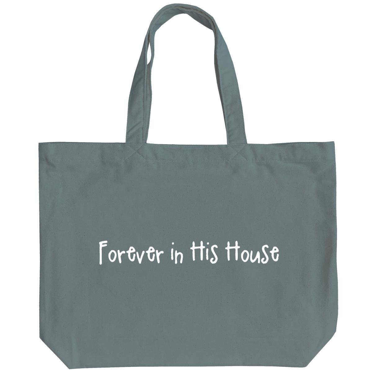 Forever in His House - Vintage Blue Peach Soft-touch Cotton Large Tote