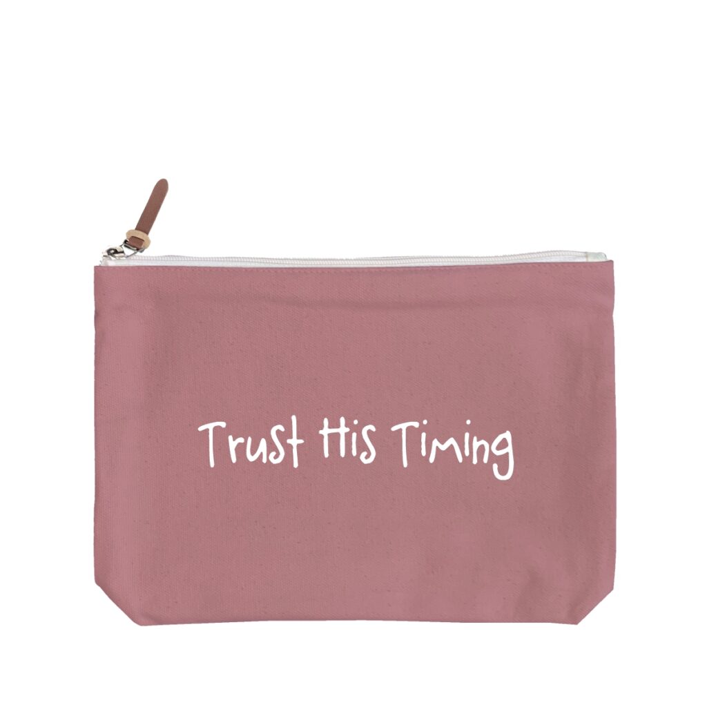 Trust His Timing - 6 Color Peach Soft-Touch Cotton Zipper Pouch - Size L