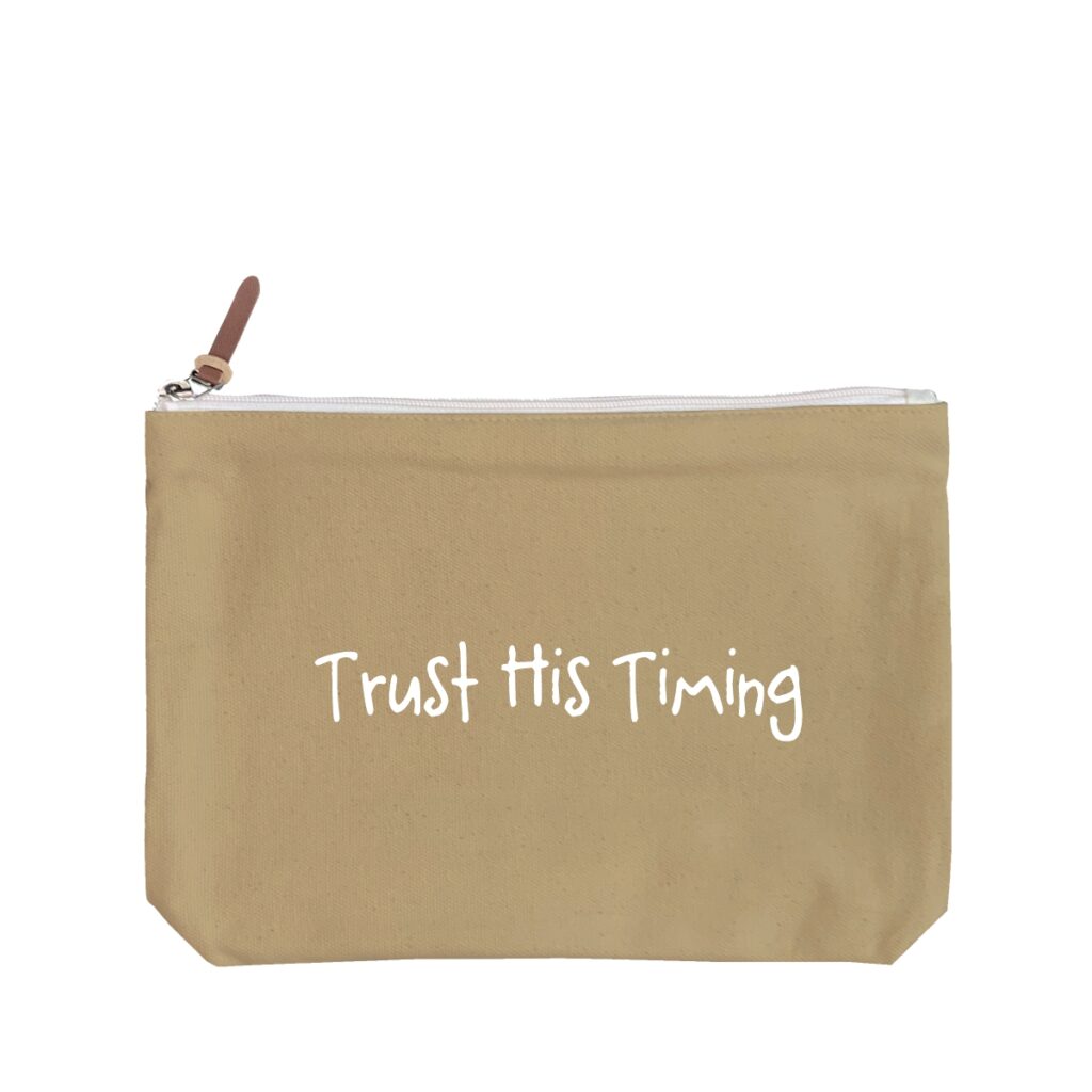Trust His Timing - 6 Color Peach Soft-Touch Cotton Zipper Pouch - Size L