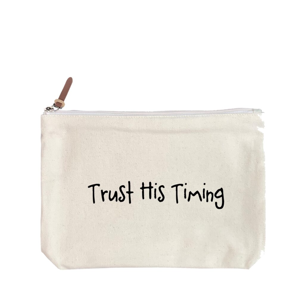 Trust His Timing - 6 Color Peach Soft-Touch Cotton Zipper Pouch - Size L